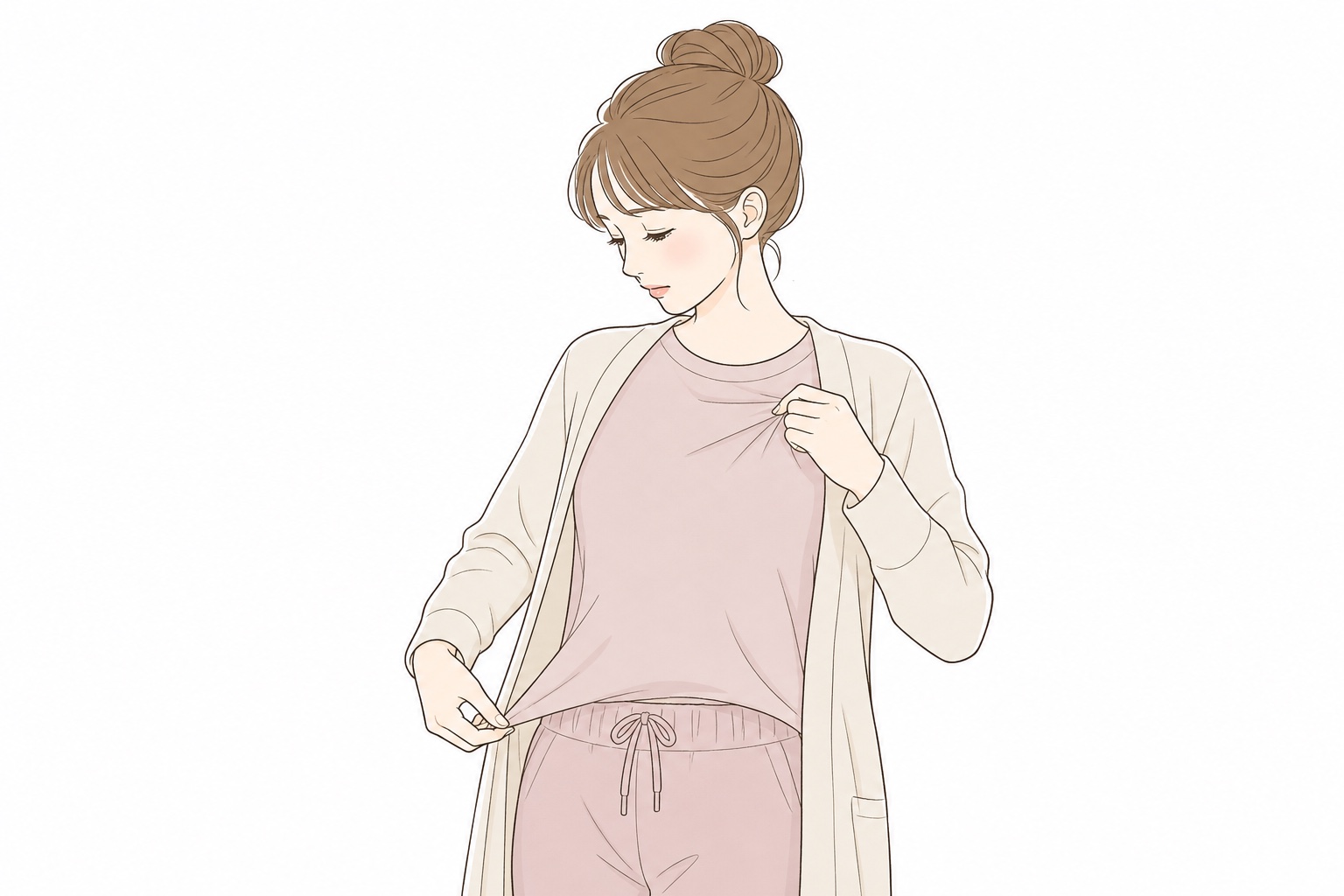 ダイエット後の服のシルエットを気にする女性のイラスト